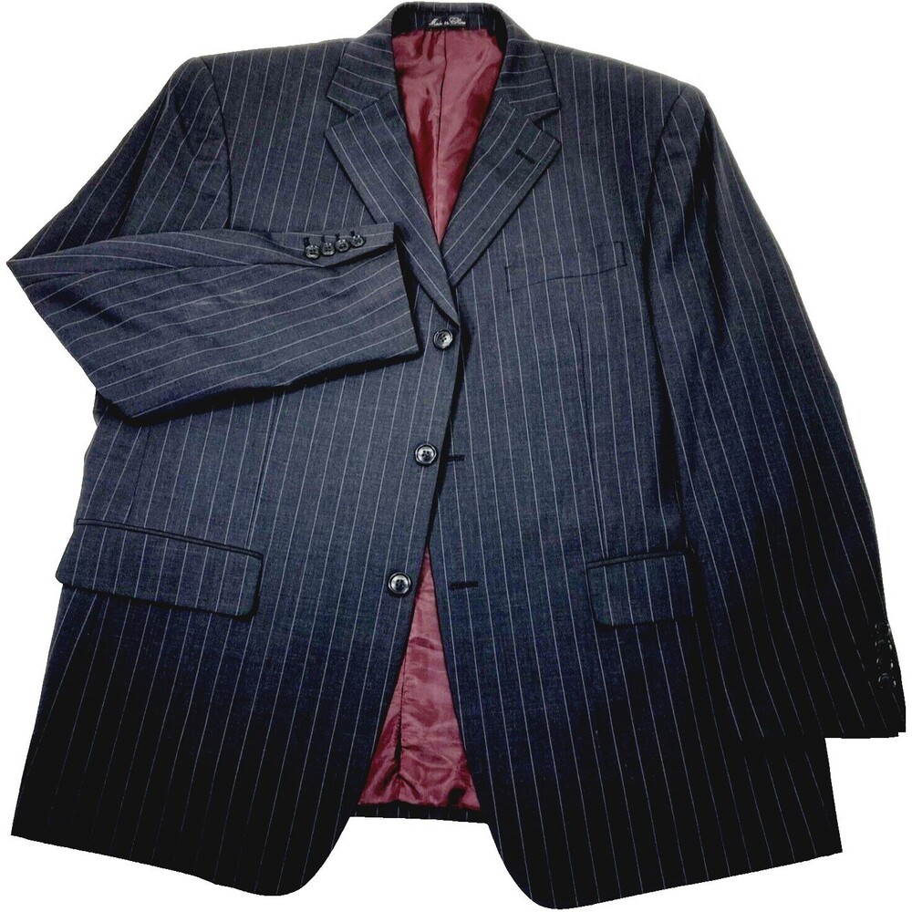 Lineage Sport Coat Wool Stripe Charcoal Gray 3 Bt 46 48 Milan Preppy Mafia Money